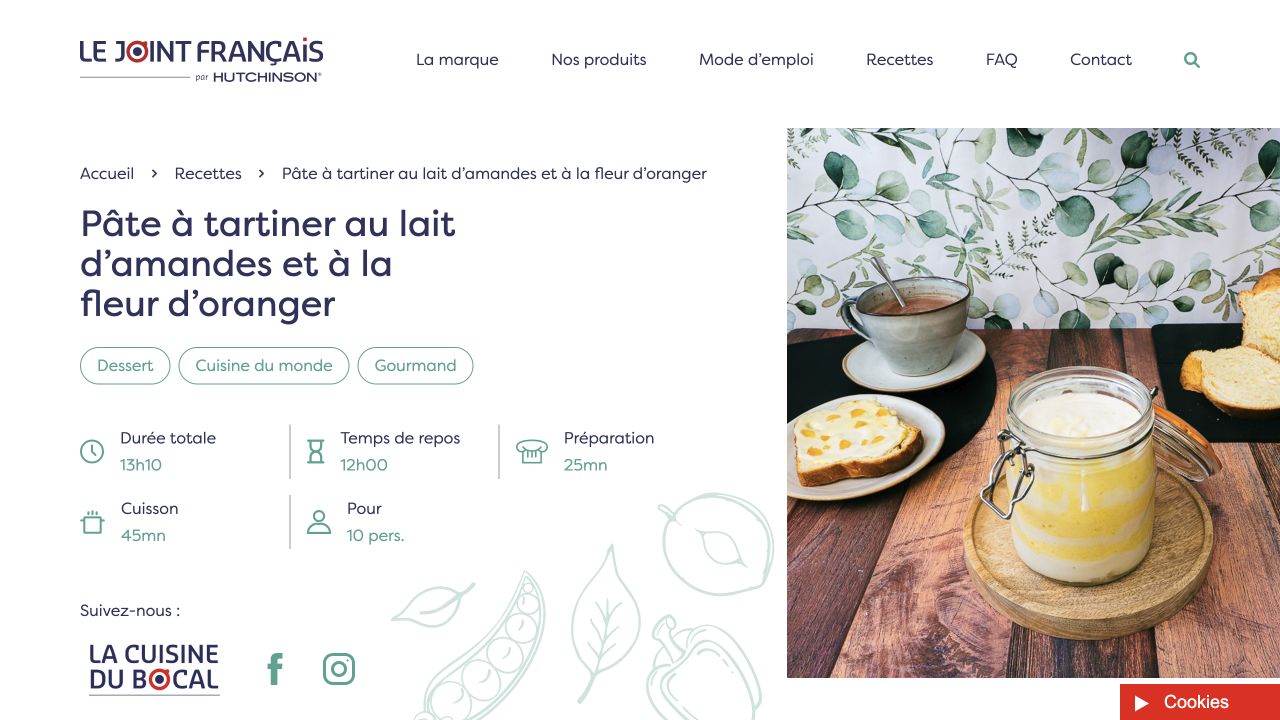 Capture de la recette publiée : Pâte à tartiner au lait d’amandes et à la fleur d’oranger