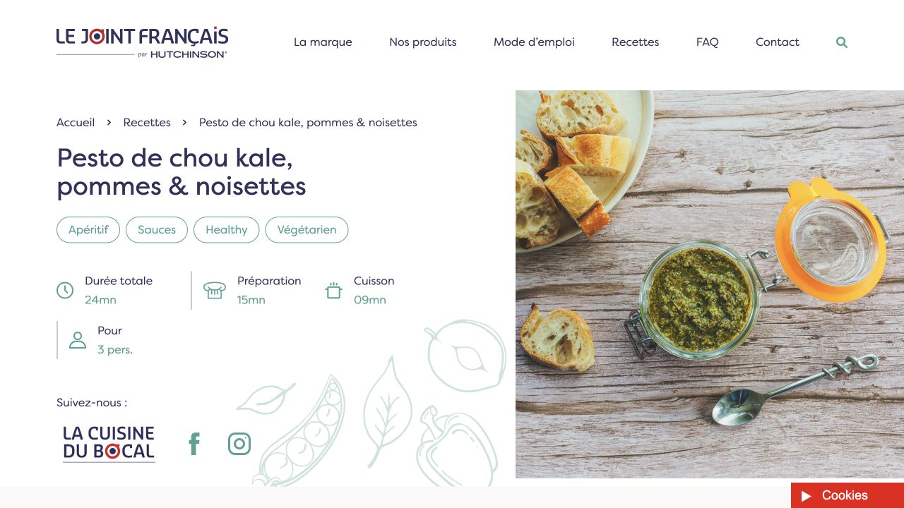 Capture de la recette publiée : Pesto de chou kale, pommes & noisettes
