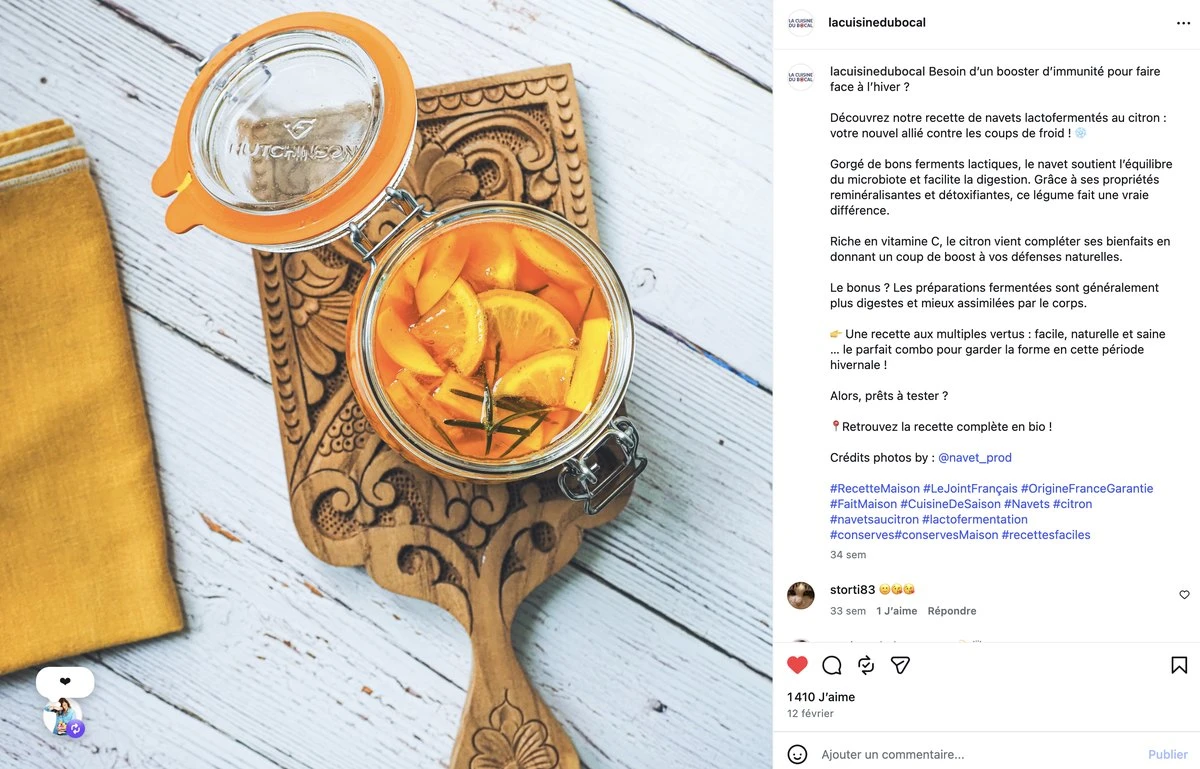 Capture de la publication La Cuisine du Bocal présentant les navets lactofermentés au citron